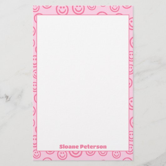 かわいいピンクパーソナライズされた名門私立校風の色 便箋 (正面)