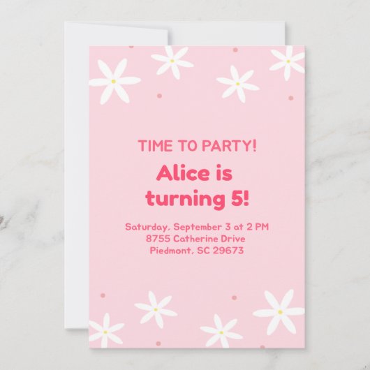 かわいいピンクパーティー テンプレート 子供の招待状 (正面)