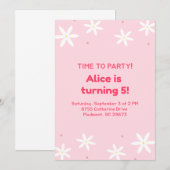 かわいいピンクパーティー テンプレート 子供の招待状 (正面/裏面)