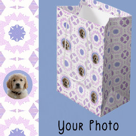 かわいいピンクパープルのクリスマス犬好きペットママギフト ミディアムペーパーバッグ