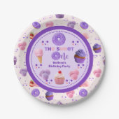 かわいいピンクパープルスイートワンガールズ誕生日 ペーパープレート (正面)