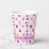かわいいピンクパープルスイートワンガールズ誕生日 紙コップ (正面)