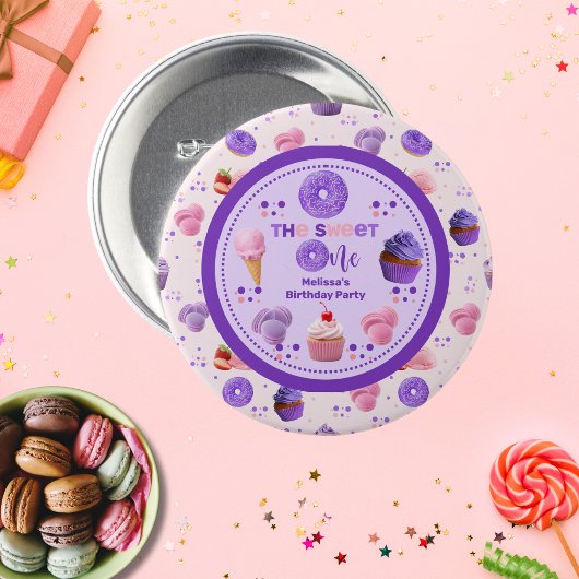 かわいいピンクパープルスイートワンガールズ誕生日 缶バッジ