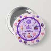 かわいいピンクパープルスイートワンガールズ誕生日 缶バッジ (正面&裏面)