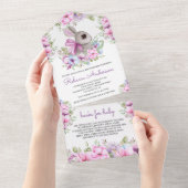 かわいいピンクパープルフローラバニーベビーシャワー オールインワン招待状 (貼ってはがせる)