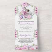 かわいいピンクパープルフローラバニーベビーシャワー オールインワン招待状 (内側)