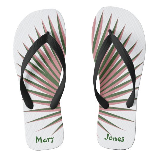 かわいいピンクパームズトロピカルウォーターの色をパーソナライズ ビーチサンダル (フットベッド)