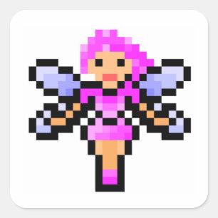 かわいいピンクピクセル芸術の妖精 スクエアシール