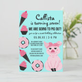 かわいいピンクピグアイスクリームドナッツカップケーキ誕生日 招待状 (スタンド正面)