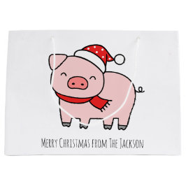 かわいいピンクピグメリークリスマスミニマシンプルリスト ラージペーパーバッグ