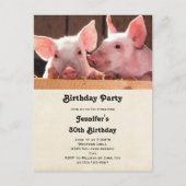 かわいいピンクピグレスアニマルフォト誕生日招待状 インビテーションポストカード (正面)