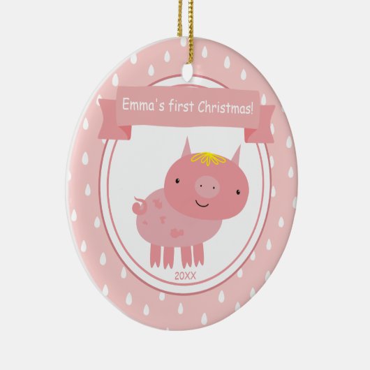かわいいピンクピゲ – ベビーの初めてのクリスマス セラミックオーナメント (右)