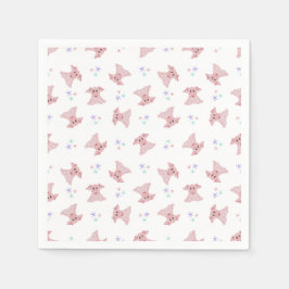 かわいいピンクピッグ納屋周囲の庭誕生日キッズ スタンダードカクテルナプキン