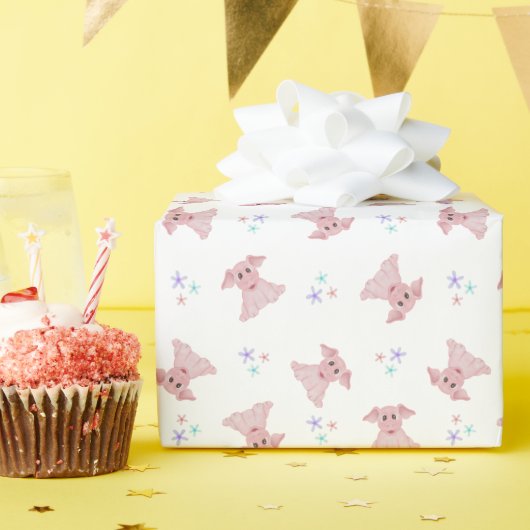 かわいいピンクピッグ納屋周囲の庭誕生日キッズ ラッピングペーパー (誕生日パーティー)