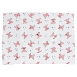 かわいいピンクピッグ納屋周囲の庭誕生日キッズ ラージペーパーバッグ