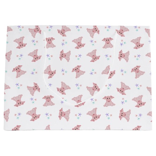 かわいいピンクピッグ納屋周囲の庭誕生日キッズ ラージペーパーバッグ (正面)