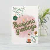 かわいいピンクファミリーまたはビジネスフラットホリデーカード シーズンカード (スタンド正面)