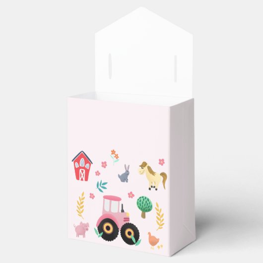かわいいピンクファームトラクターガールズベビー素朴シャワー フェイバーボックス (オープン)