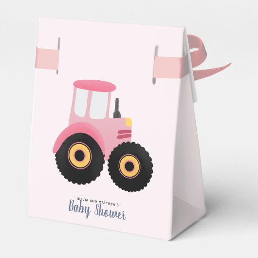 かわいいピンクファームトラクターガールズベビー素朴シャワー フェイバーボックス (裏面サイド)