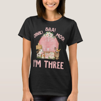 かわいいピンクファーム納屋周囲の庭3rd誕生日衣装ガール3 tシャツ