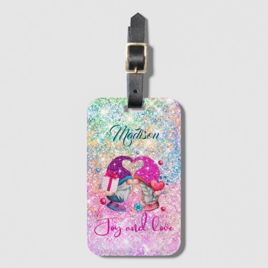 かわいいピンクフェイクグリッター格言クリスマスモノグラム ラゲッジタグ (正面縦)
