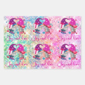 かわいいピンクフェイクグリッター格言クリスマス ラッピングペーパーシート (正面3)