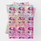 かわいいピンクフェイクグリッター格言クリスマス ラッピングペーパーシート (インサイチュ)