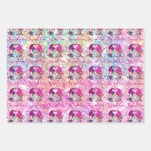 かわいいピンクフェイクグリッター格言クリスマス ラッピングペーパーシート (正面)