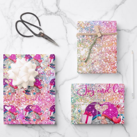 かわいいピンクフェイクグリッター格言クリスマス ラッピングペーパーシート (正面)