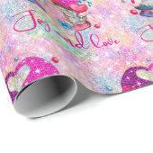 かわいいピンクフェイクグリッター格言クリスマス ラッピングペーパー (ロールコーナー)