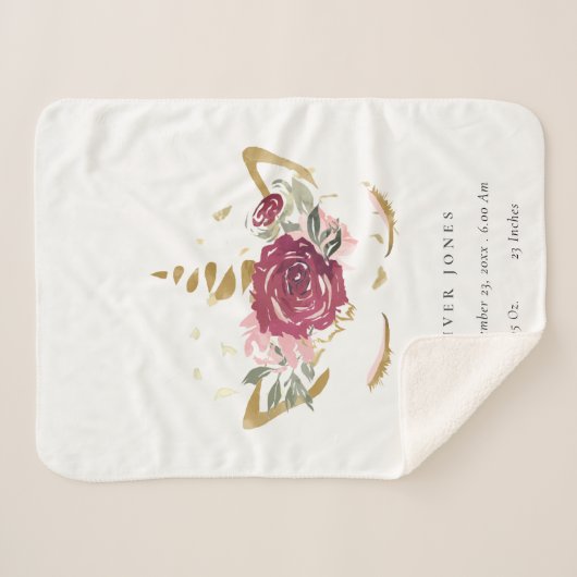 かわいいピンクフェイク金ゴールドフローラユニコーン誕生Stat シェルパブランケット (正面(横))