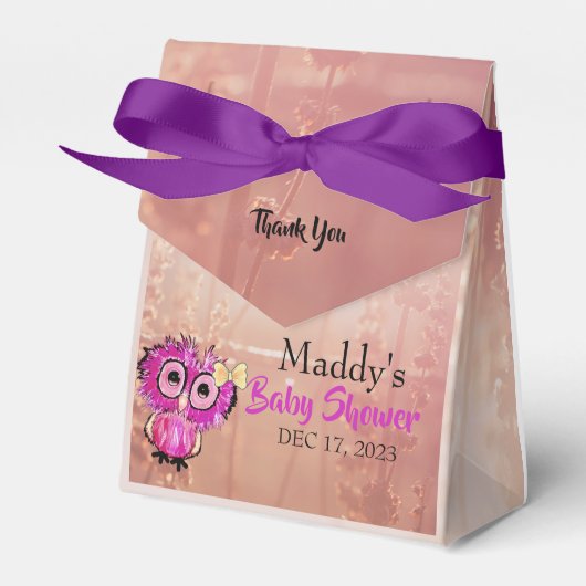 かわいいピンクフクロウありがとう赤ちゃんシャワー フェイバーボックス (正面サイド)