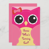 かわいいピンクフクロウ誕生日またはベビーシャワー招待状 招待状 (正面/裏面)