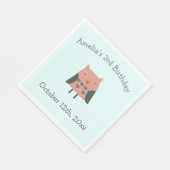 かわいいピンクフクロウ誕生日パーティー スタンダードランチョンナプキン (角)