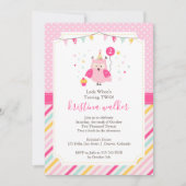 かわいいピンクフクロウ誕生日パーティー 招待状 (正面)