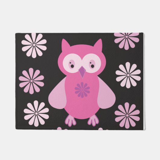 かわいいピンクフクロウ ドアマット (正面)