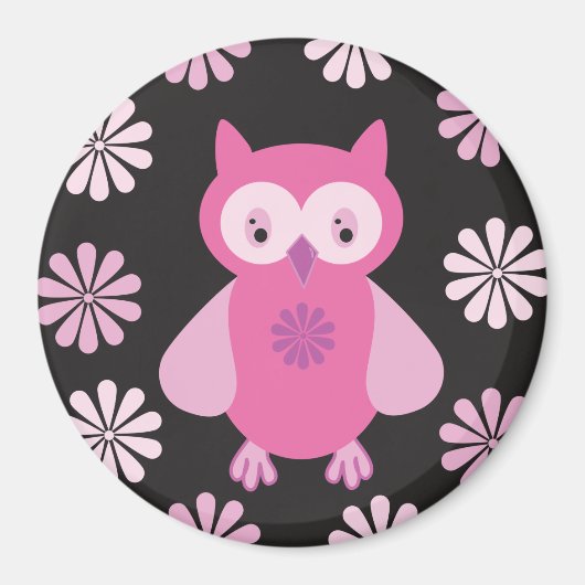 かわいいピンクフクロウ マグネット (正面)