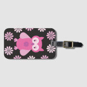 かわいいピンクフクロウ ラゲッジタグ (正面横)