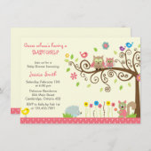 かわいいピンクフクロガールベビーシャワー招待状 招待状 (正面/裏面)