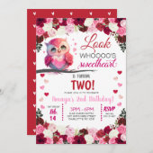 かわいいピンクフクロスイートバレンタイン誕生日 招待状 (正面/裏面)