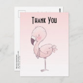 かわいいピンクフラミンゴイラストレーションありがとう ポストカード (正面/裏面)