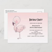 かわいいピンクフラミンゴイラストレーション誕生日パーティー ポストカード (正面/裏面)