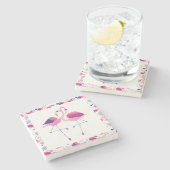 かわいいピンクフラミンゴスインラブイラストレーション ストーンコースター (横)