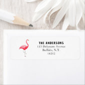 かわいいピンクフラミンゴハンド図解入りの、写真付きの差出人住所 ラベル (インサイチュ)