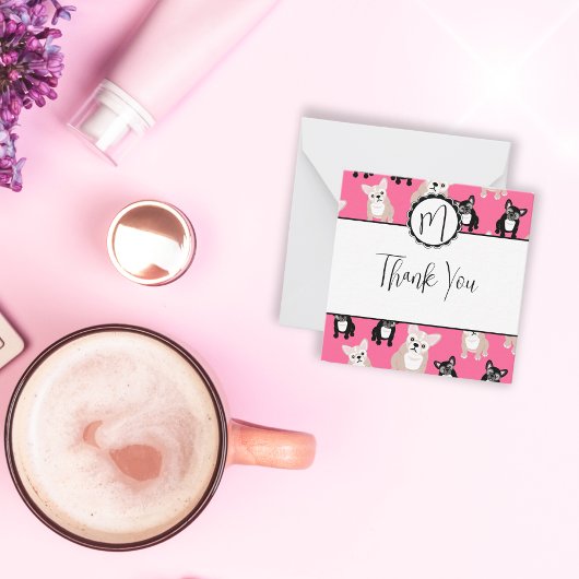 かわいいピンクフランスののブルドッグ柄 ノートカード