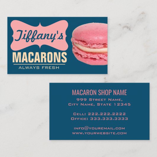 かわいいピンクフランスのマカロン |自家製マカロン 名刺 (正面/裏面)