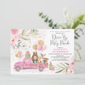 かわいいピンクフローラウッドランドドライブバイ誕生日パレード 招待状 (スタンド正面)
