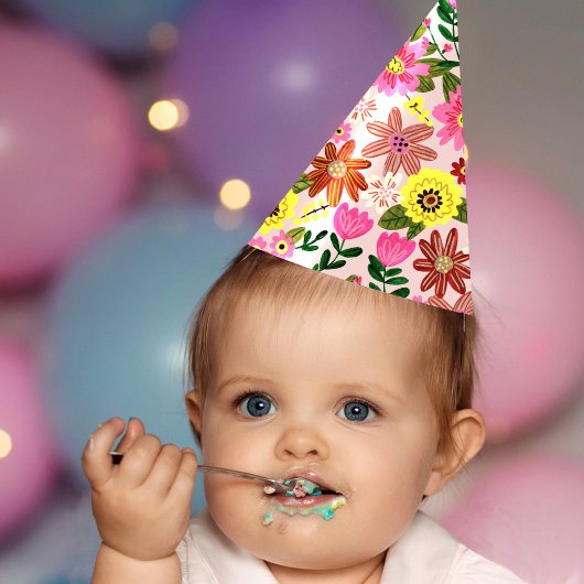 かわいいピンクフローラガールバースデーパーティー パーティーハット