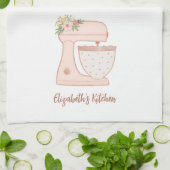 かわいいピンクフローラケーキミキサーベーカリーシェフ キッチンタオル (折り畳み)