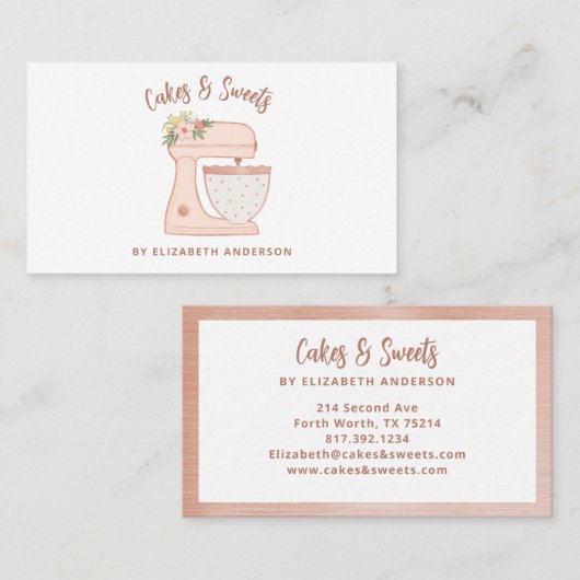 かわいいピンクフローラケーキミキサーベーカリー名刺 名刺 (正面/裏面)